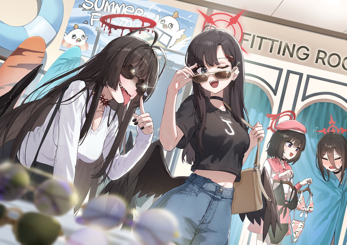   Blue Archive, Kenzaki Tsurugi, Ichika (Blue Archive), Hanekawa Hasumi, Shizuyama Mashiro, , Anime Art, Game Art, , 