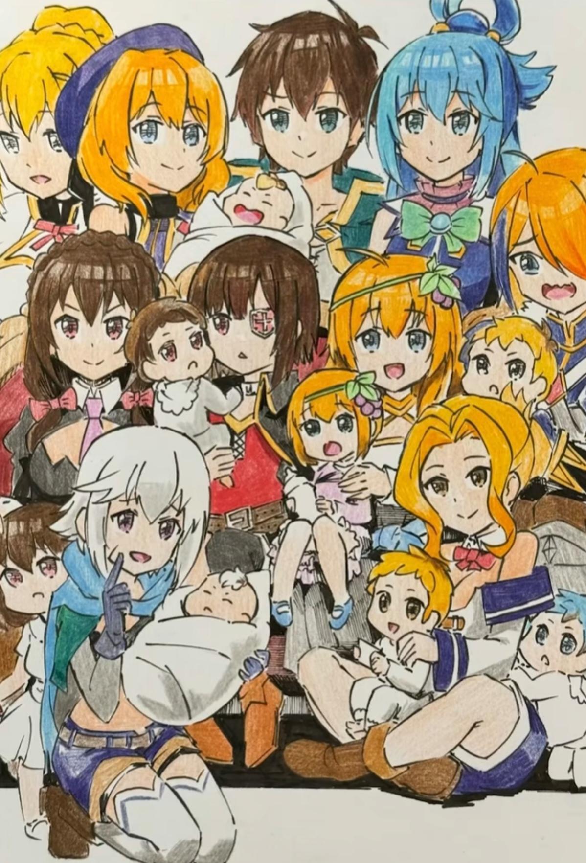 Konosuba True Ending - Anime, Anime art, Wiz, Yunyun, Megumin, Aqua, Darkness, Satou kazuma, Konosuba, Luna (Konosuba), Chris, iris, Rain (Konosuba), Claire (Konosuba)