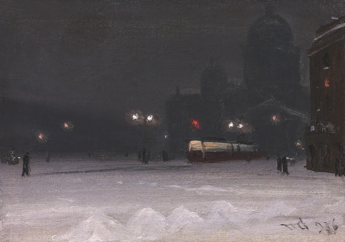 Владимир Гринберг, «Ночь. Площадь Воровского (Исаакиевская)», 1936 г. Государственный Русский музей.
