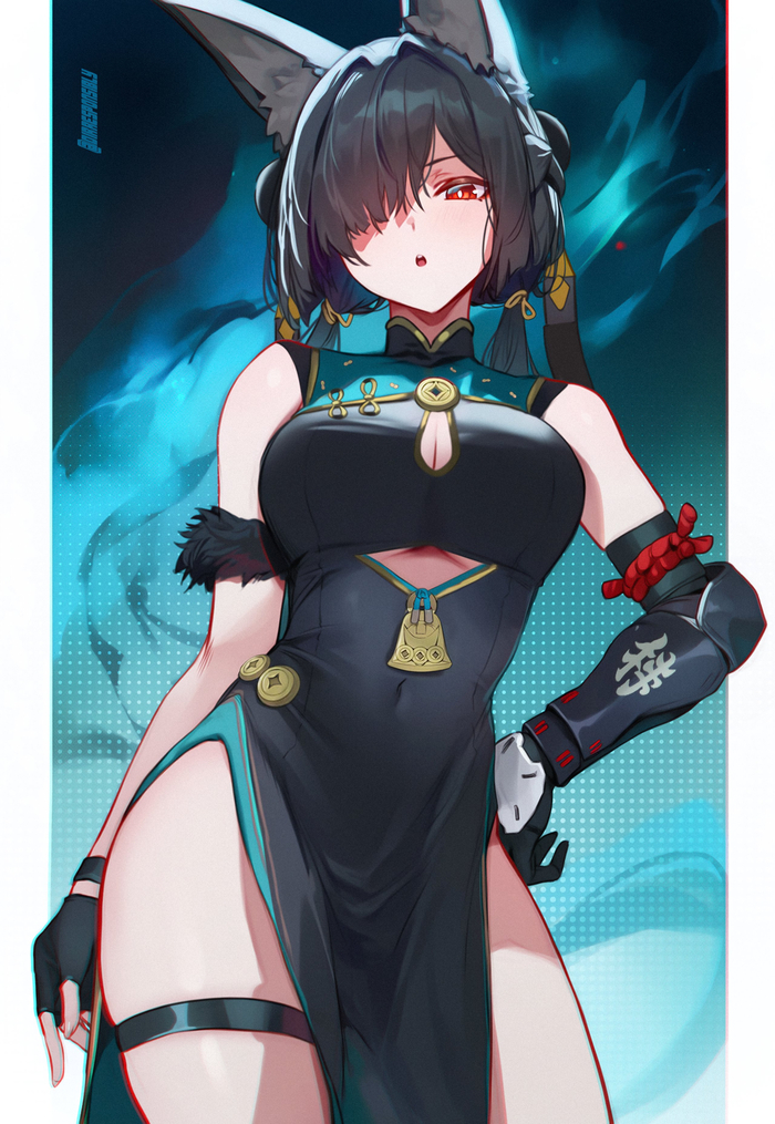 Chinese dress Miyabi Zenless Zone Zero, Hoshimi Miyabi (zzz), , , , , Anime Art,  , Dirresponsibly, Animal Ears, ,  ,  , 