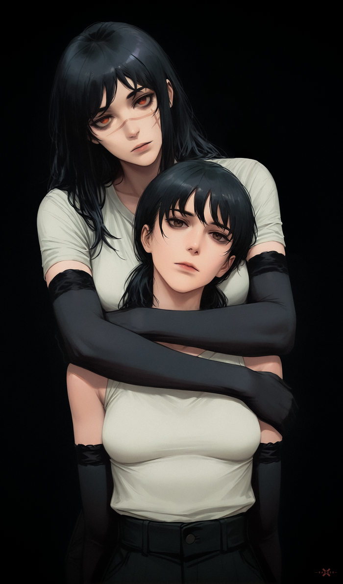 Yoru and Asa  , , Chainsaw Man, Yoru, Asa Mitaka, Anime Art