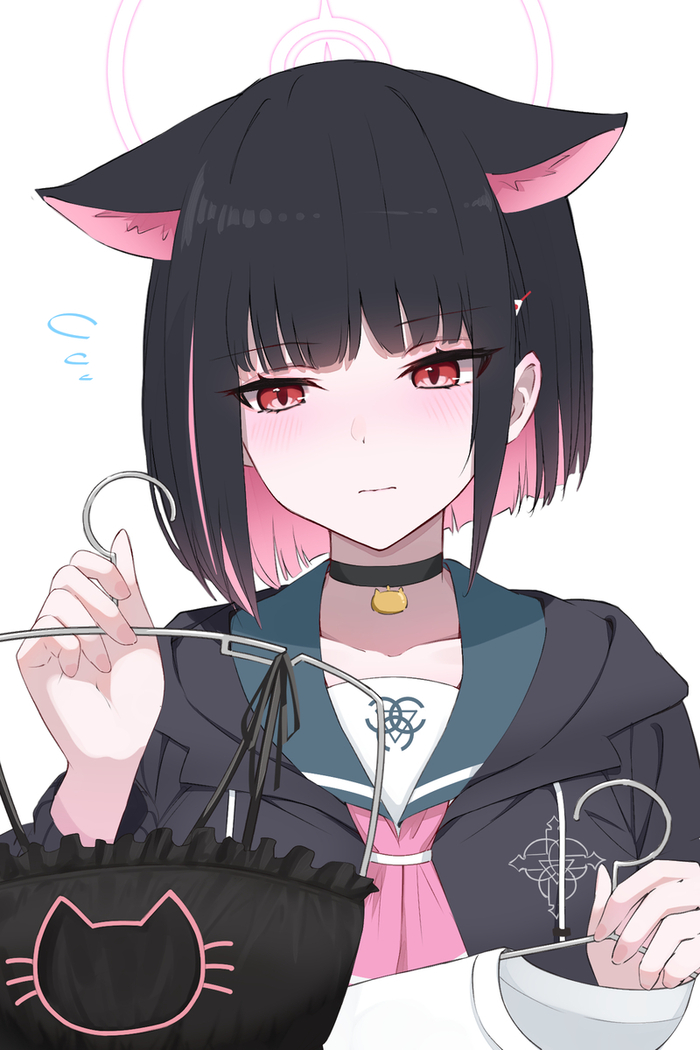    ? >.< Anime Art, , Blue Archive, Kyouyama Kazusa, Cat Keyhole Bra