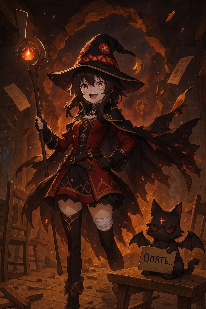   "EXPLOSION!!!"  , Konosuba, Megumin, Anime Art, Chomusuke, Dall-e,   