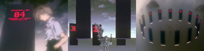 Каору в окружении монолитов SEELE