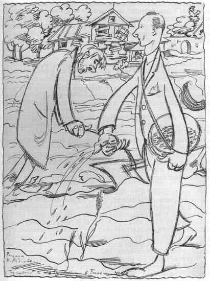 Чуковский и Добужинский (в Бельском Устье, шарж Н. Родлова, 1921)