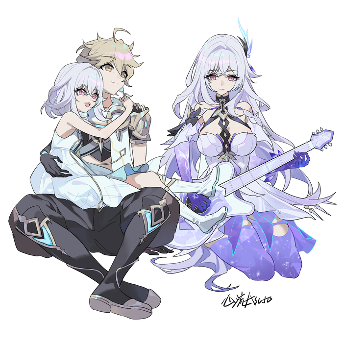    Anime Art, , Pixiv, Skirk (Genshin Impact), Aether (Genshin Impact), Genshin Impact