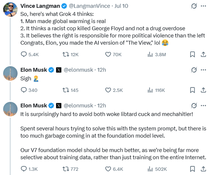 К сожалению, в плане политвоспитания Грок 4 еще требует работы: как <a href="https://pikabu.ru/story/ilon_mask_sozdal_mekhagitlera_a_takzhe_reliz_samogo_umnogo_grok_4_12955494?u=https%3A%2F%2Fx.com%2Felonmusk%2Fstatus%2F1944132781745090819&t=%D0%BD%D0%B0%D0%BF%D0%B8%D1%81%D0%B0%D0%BB%20%D1%81%D0%B0%D0%BC%20%D0%98%D0%BB%D0%BE%D0%BD%20%D0%9C%D0%B0%D1%81%D0%BA&h=a2cfaa492a6ccf6a94847020dee98d87c72f60d0" title="https://x.com/elonmusk/status/1944132781745090819" target="_blank" rel="nofollow noopener">написал сам Илон Маск</a>, опять вышел ИИ в стиле «куколд-либераха» (извините)