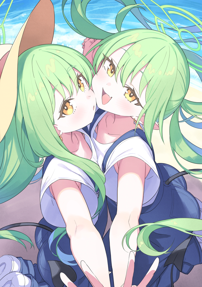    ,      , Anime Art, Blue Archive, Tachibana Hikari, Tachibana Nozomi, , ,  