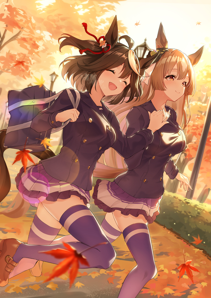 Kitasan Black & Satono Diamond , Anime Art, Uma Musume Pretty Derby, Kitasan Black, Satono Diamond, Animal Ears, 