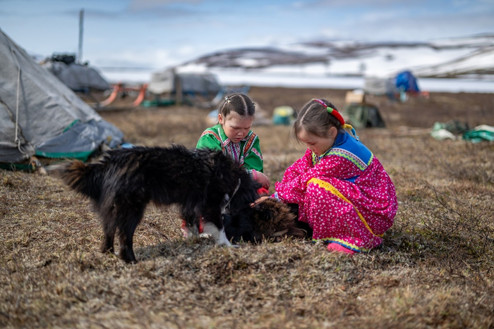 Но дети тоже помогают. Девочки - Маме и Бабушке в чуме, а мальчики - Папе и Дедушке.