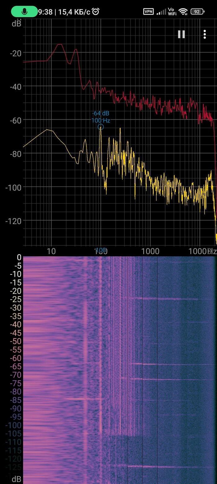 Начало вибрации после трёх минутной паузы
