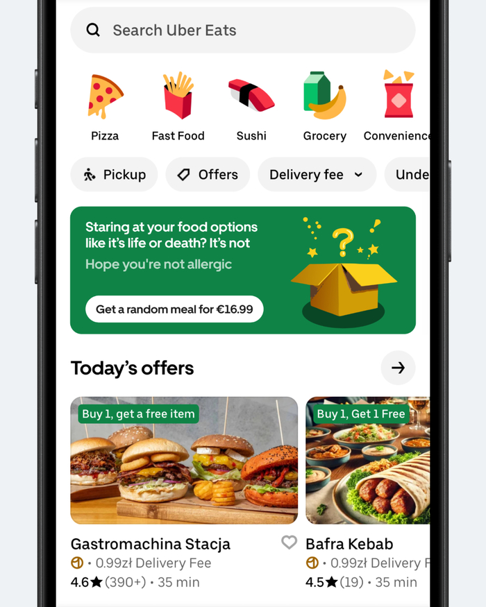 Рандомное блюдо в приложениях с доставками
