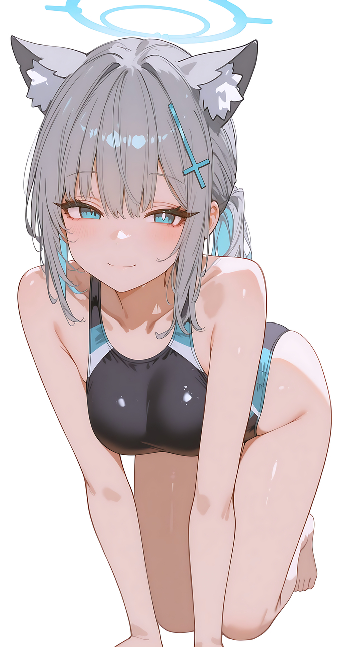 Sunaookami Shiroko , Anime Art, Blue Archive, Sunaookami Shiroko, , One-piece swimsuit, Animal Ears,  ,  