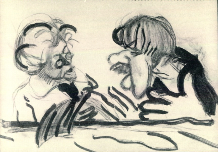 В. В. Маяковский. Репин и Чуковский. 1915 (Дружеский шарж)