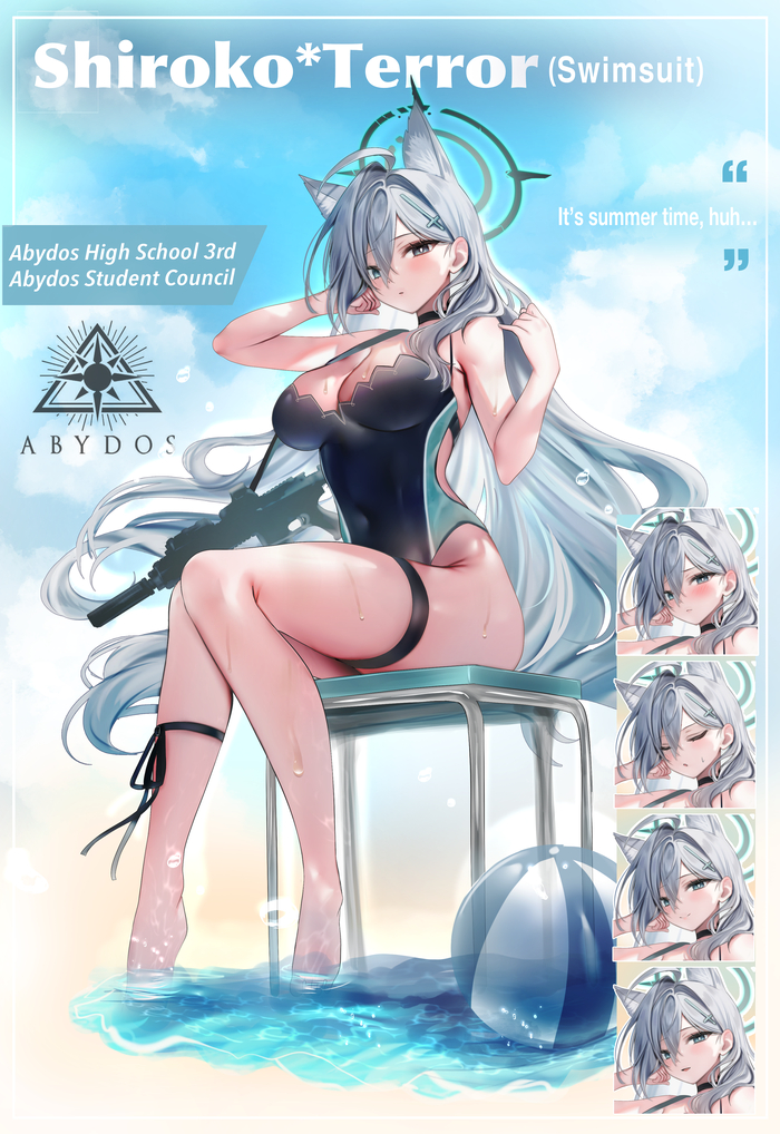 It's summer time, huh... Anime Art, , Blue Archive, Shiroko Terror, Animal Ears, , , , 