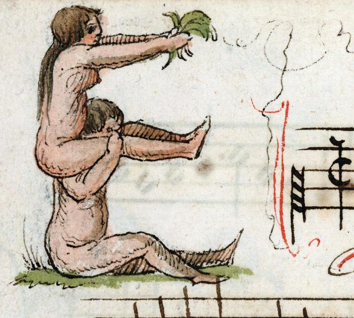 Буква "Е". Песенный сборник Зегера ван Мале, Брюгге, 1542 год. Камбре, Муниципальная библиотека.