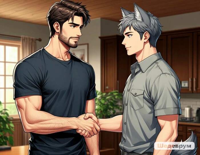 Очередная часть фанфика - неожиданный гость, и новая семья Арты нейросетей, Контент нейросетей, Шедеврум (Яндекс), Милота, Anime Art, Animal Ears, Уши, Хвост, Кицунэ, Фанфик, Мужчины и женщины, Дочь, Юмор, Длиннопост