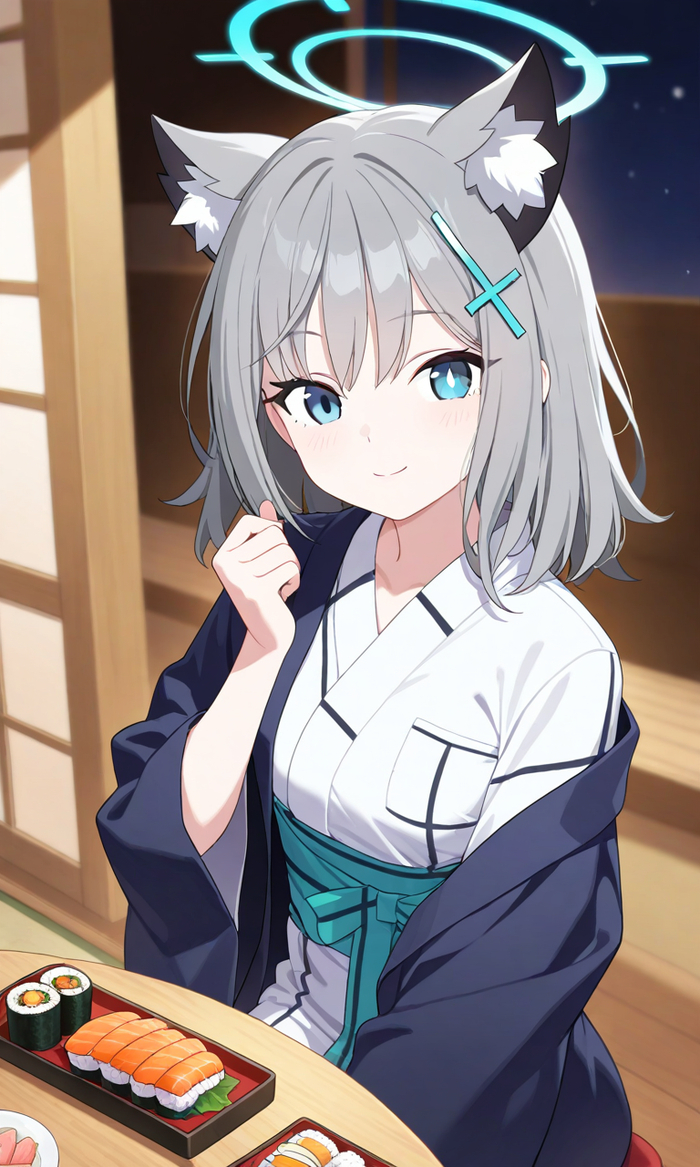.  ?  , Anime Art, , Animal Ears, Blue Archive, Sunaookami Shiroko