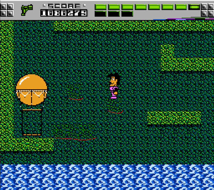 тут я понятия не имел, как допрыгнуть и прыгнул просто на удачу, а оказалось, что там невидимые платформы (если присмотреться - они чуть-чуть ярче остального фона), уровень 5 - планета Vernia