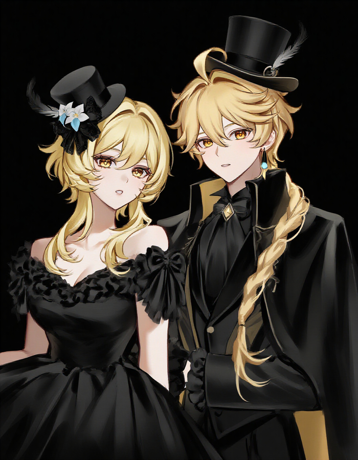  Anime Art, , Pixiv, Genshin Impact,  ,  , Lumine (Genshin Impact), Aether (Genshin Impact)