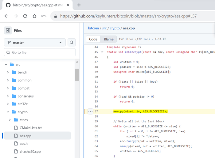 <a href="https://pikabu.ru/story/bitflipping_attack_na_walletdat_riski_ispolzovaniya_aes256cbc_grozit_utechkoy_zakryityikh_klyuchey_bitcoin_core_chast_1_13153470?u=https%3A%2F%2Fgithub.com%2Fkeyhunters%2Fbitcoin%2Fblob%2Fmaster%2Fsrc%2Fcrypto%2Faes.cpp%23L57&t=https%3A%2F%2Fgithub.com%2Fkeyhunters%2Fbitcoin%2Fblob%2Fmaster%2Fsrc%2Fcrypto%2Faes.cpp%23L57&h=142cc941e34a0a7d83d1c2ec394b9ada41058dda" title="https://github.com/keyhunters/bitcoin/blob/master/src/crypto/aes.cpp#L57" target="_blank" rel="nofollow noopener">https://github.com/keyhunters/bitcoin/blob/master/src/crypto/aes.cpp#L57</a>