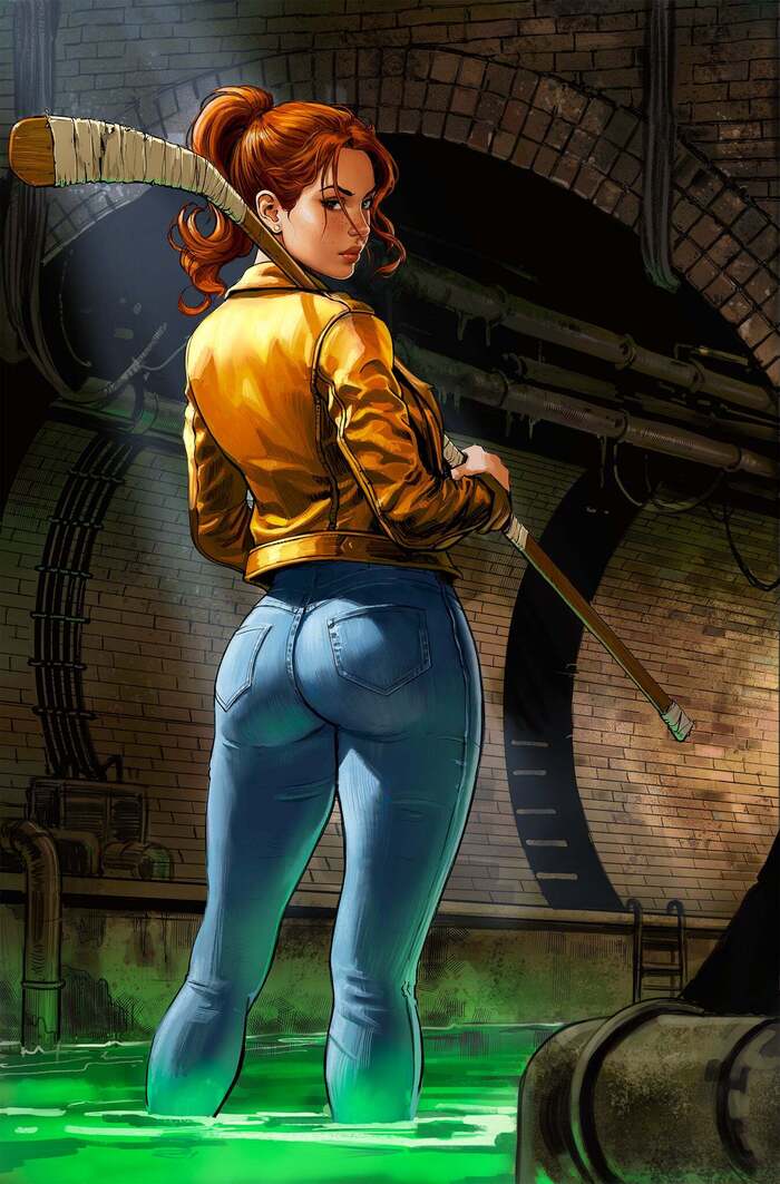 Эйприл с клюшкой