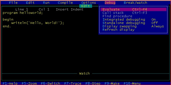 Так выглядела среда разработки Turbo Pascal 5.0
