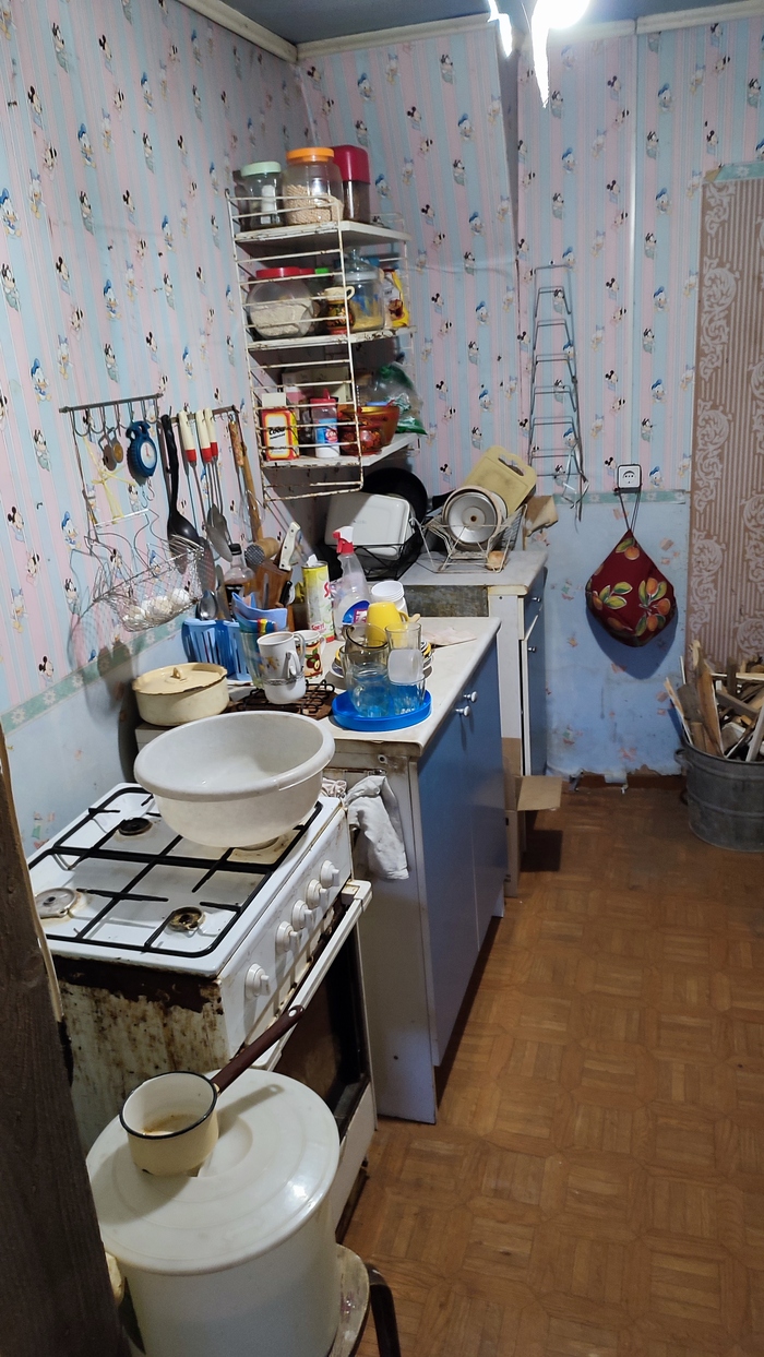 На какое-то время кухня переезжает внутрь дома, в мою старую комнату. К концу строительства тут будет техническое помещение