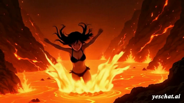 Девчонка попала в лаву.