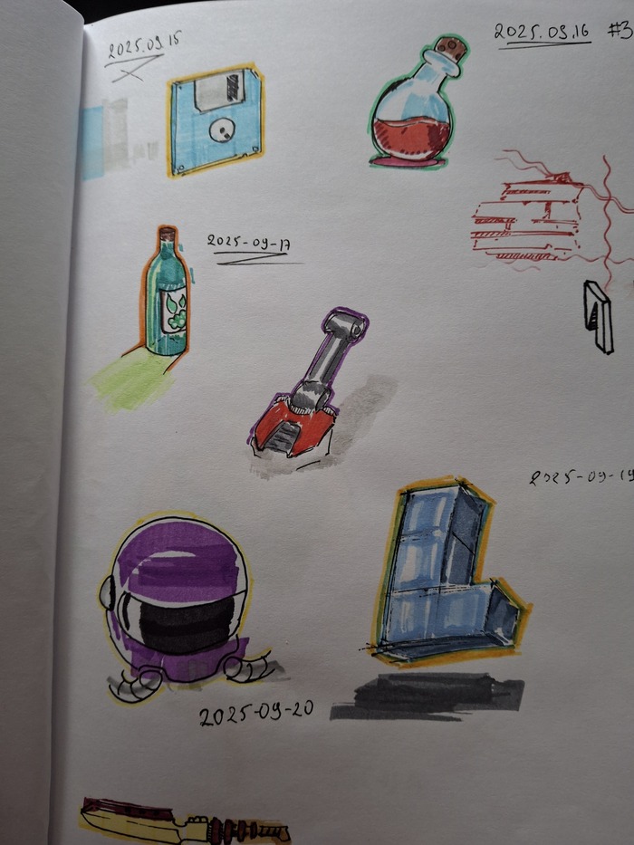 Дискета, колба и бутылка. Можно разглядеть и шлем, фигуру тетриса и лопату? Внизу желтое это меч, мне тогда казалось так.