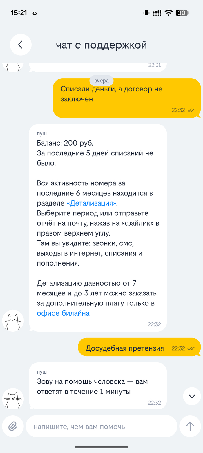 В чате билайн