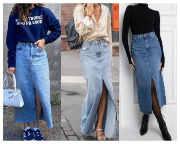 5 простых осенних образов с джинсовой юбкой макси на каждый день