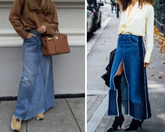 5 простых осенних образов с джинсовой юбкой макси на каждый день