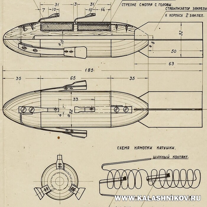 Схема устройства снаряда РЭСО-1 тип «С» к орудию ЭСО-1. ВИМАИВиВС