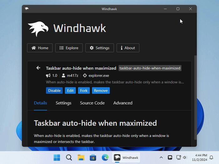   Taskbar auto-hide when maximized + Taskbar auto-hide speed