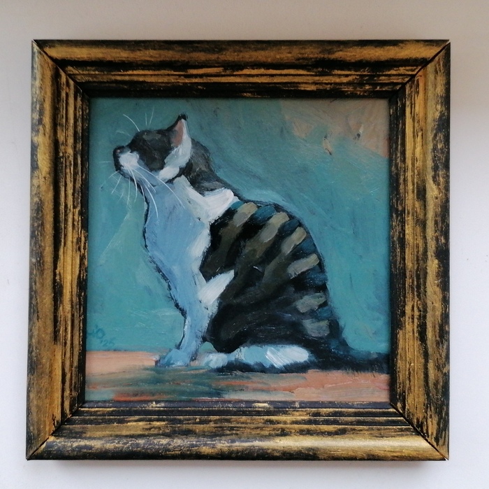 13х13см масло/грунтованный картон/мой кот/гипомания.