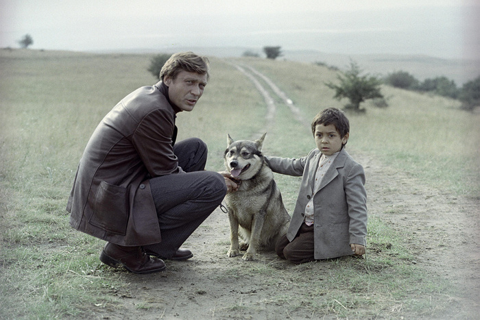 Александр Михайлов, Рекс и Михаил Бузылев-Крэцо в фильме 1981 года "Мужики".