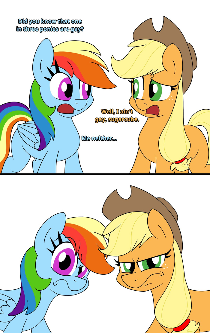 РД: А ты знала что каждый третий пони - гей? АД: Хорошо, я не гей. РД: Я тоже