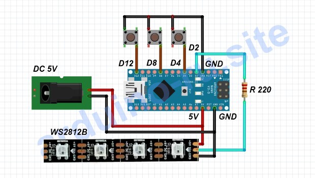 Новогодняя гирлянда на Ардуино Нано и ws2812b