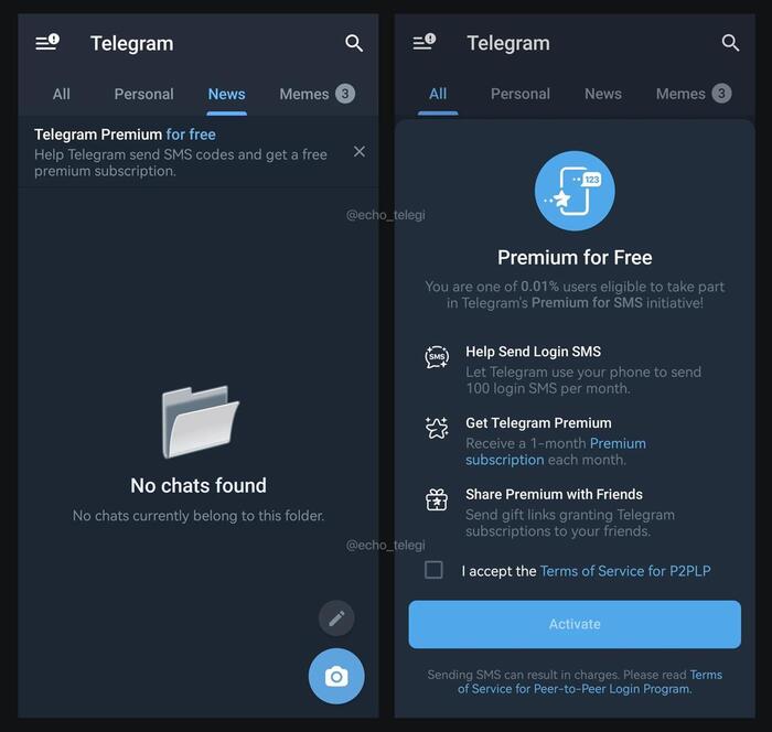 Telegram предлагает бесплатный Premium! И смог обойти запрет на смски