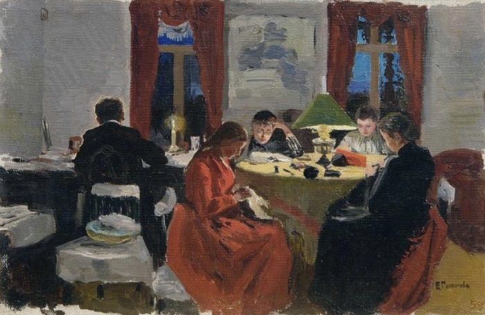 Поленова Е.Д. За чтением. Нельшевка. На даче Антиповых. Этюд. 1889 // Ярославский художественный музей