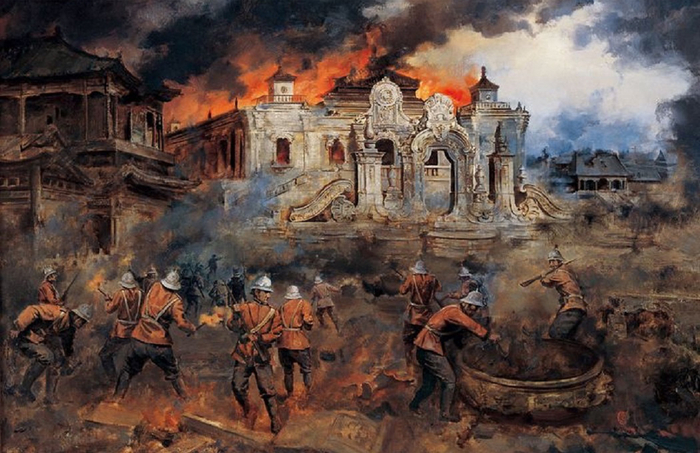 Горит опустевший летний дворец Юаньминюань