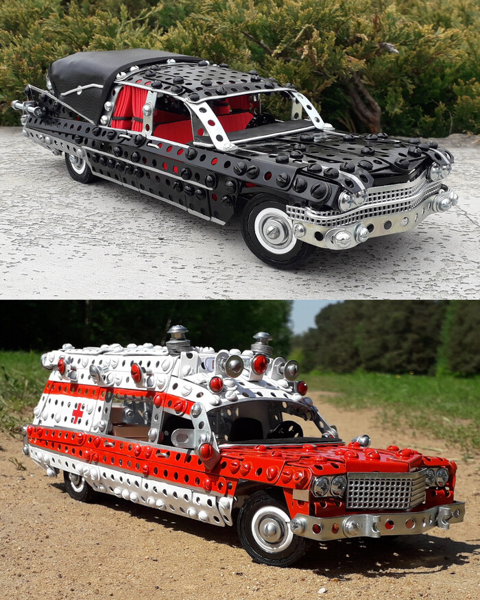 Cadillac Hearse, Cadillac Ambulance из металлического конструктора, проволоки, резины и картона
