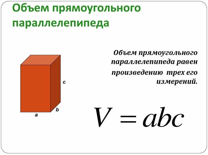 Формула для расчета объёма
