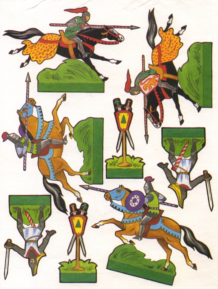 Один из листов с фигурками рыцарей