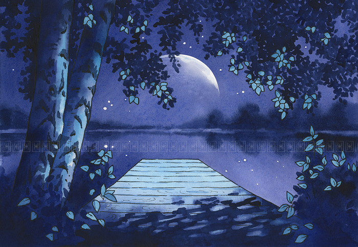 Акварель, хлопок, линеры.