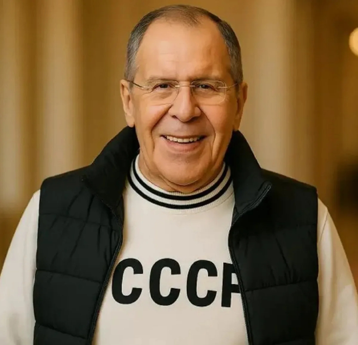 Сергей Лавров в кофте с надписью "СССР".