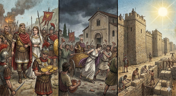 Свадьба с варваром, убийство первой женщины-ученого и Великая Стена: Треш и угар 411–420 годов