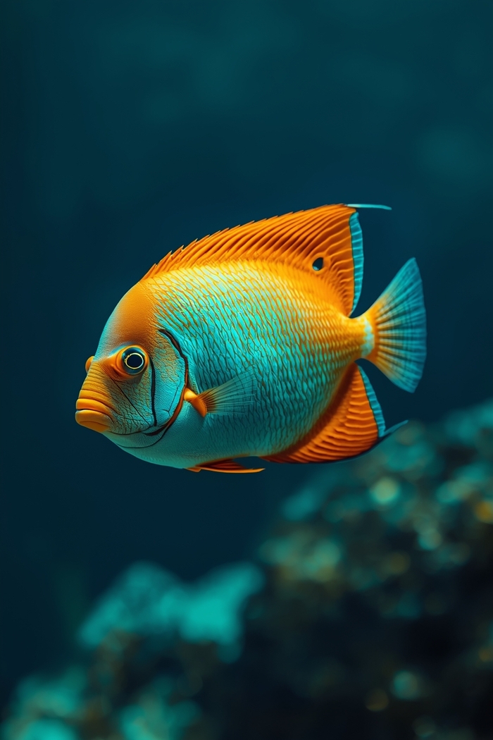 A celeste-colored tropical fish