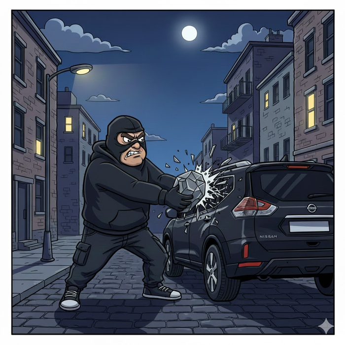 Ночь, улица, Ниссан, грабитель - все сгенерила Нейросеть.